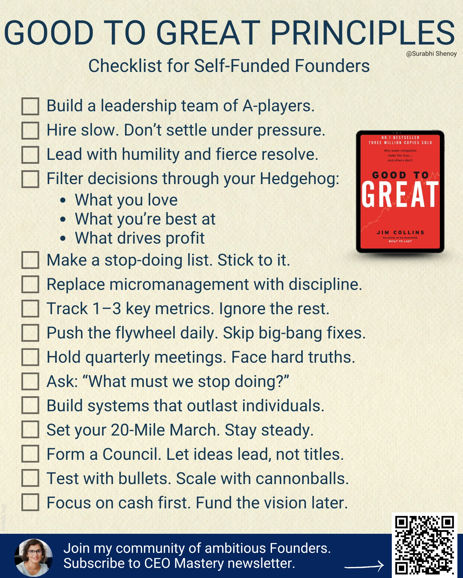 Infographic showing good to great principles